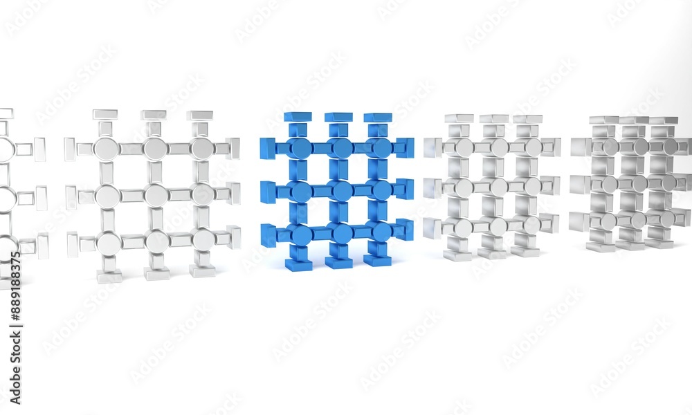 Blue Prison window icon isolated on white background. Minimalism concept. 3D render illustration Blue Prison window icon isolated on white background. Minimalism concept. 3D render illustration