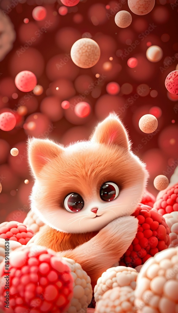 Adorable Fuzzy Plush Toy Animal Against Vibrant Maroon Background Adorable Fuzzy Plush Toy Animal Against Vibrant Maroon Background