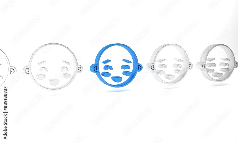 Blue Happy little boy head icon isolated on white background. Face of baby boy. Minimalism concept. 3D render illustration Blue Happy little boy head icon isolated on white background. Face of baby boy. Minimalism concept. 3D render illustration