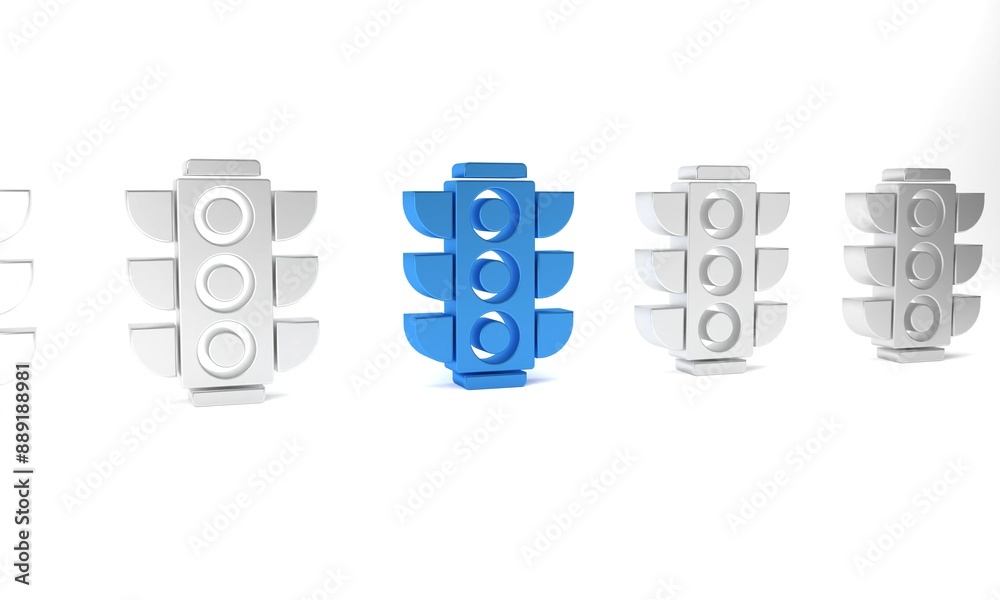 Blue Traffic light icon isolated on white background. Minimalism concept. 3D render illustration Blue Traffic light icon isolated on white background. Minimalism concept. 3D render illustration