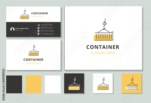 Crane lifting container logo, delivery service logo, shipping logo, freight forwarder logo