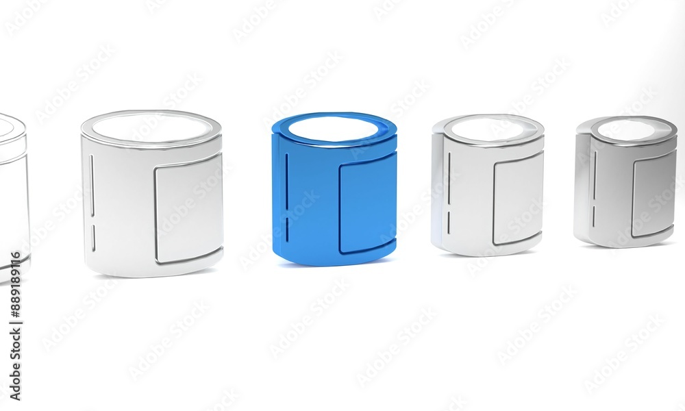 Blue Canned food icon isolated on white background. Food for animals. Pet food can. Minimalism concept. 3D render illustration Blue Canned food icon isolated on white background. Food for animals. Pet food can. Minimalism concept. 3D render illustration