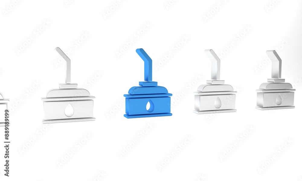 Blue Canister for motor machine oil icon isolated on white background. Oil gallon. Oil change service and repair. Minimalism concept. 3D render illustration Blue Canister for motor machine oil icon isolated on white background. Oil gallon. Oil change service and repair. Minimalism concept. 3D render illustration