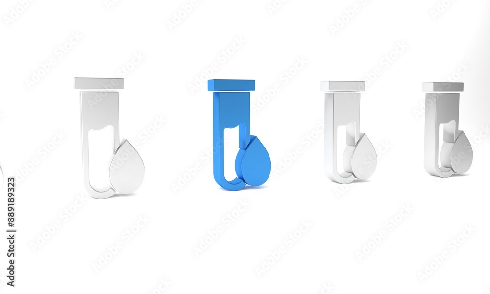 Blue Oil petrol test tube icon isolated on white background. Minimalism concept. 3D render illustration Blue Oil petrol test tube icon isolated on white background. Minimalism concept. 3D render illustration
