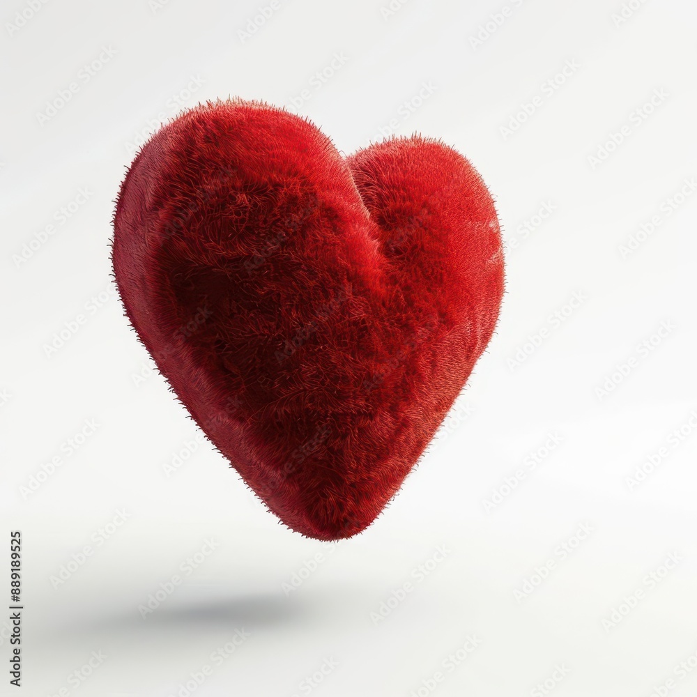 plush red heart floating against pure white background velvety texture emphasized by soft shadows symbol of love and affection in 3d rendering plush red heart floating against pure white background velvety texture emphasized by soft shadows symbol of love and affection in 3d rendering