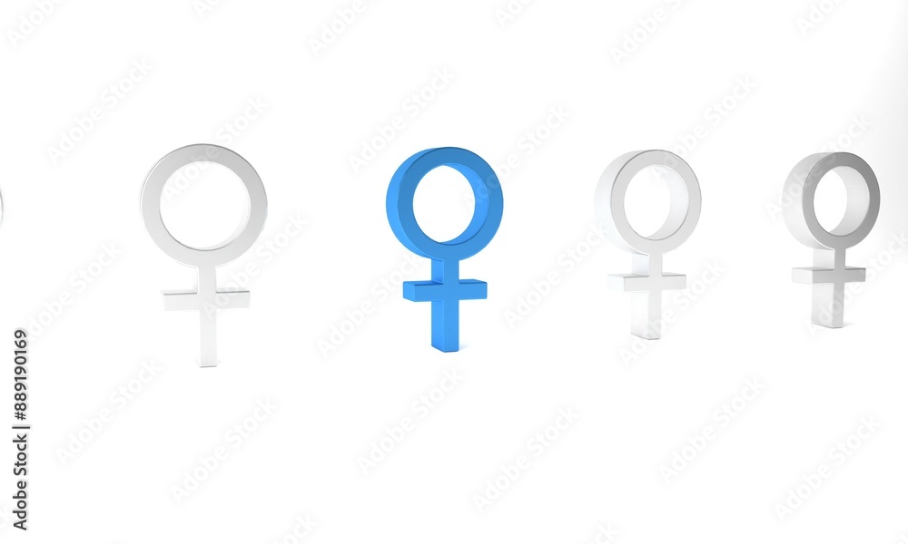 Blue Female gender symbol icon isolated on white background. Venus symbol. The symbol for a female organism or woman. Minimalism concept. 3D render illustration Blue Female gender symbol icon isolated on white background. Venus symbol. The symbol for a female organism or woman. Minimalism concept. 3D render illustration
