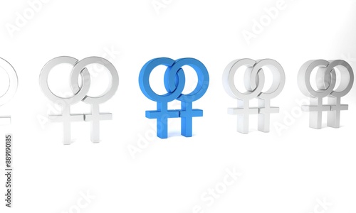 Blue Female gender symbol icon isolated on white background. Venus symbol. The symbol for a female organism or woman. Minimalism concept. 3D render illustration