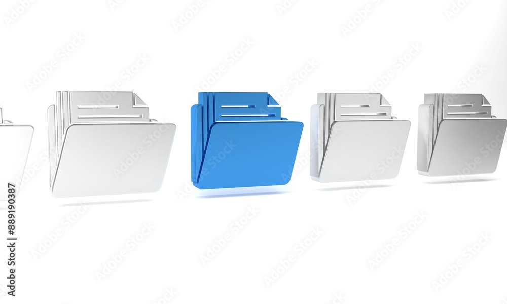 Blue Document folder icon isolated on white background. Accounting binder symbol. Bookkeeping management. Minimalism concept. 3D render illustration