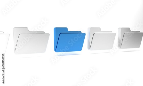 Blue Document folder icon isolated on white background. Accounting binder symbol. Bookkeeping management. Minimalism concept. 3D render illustration