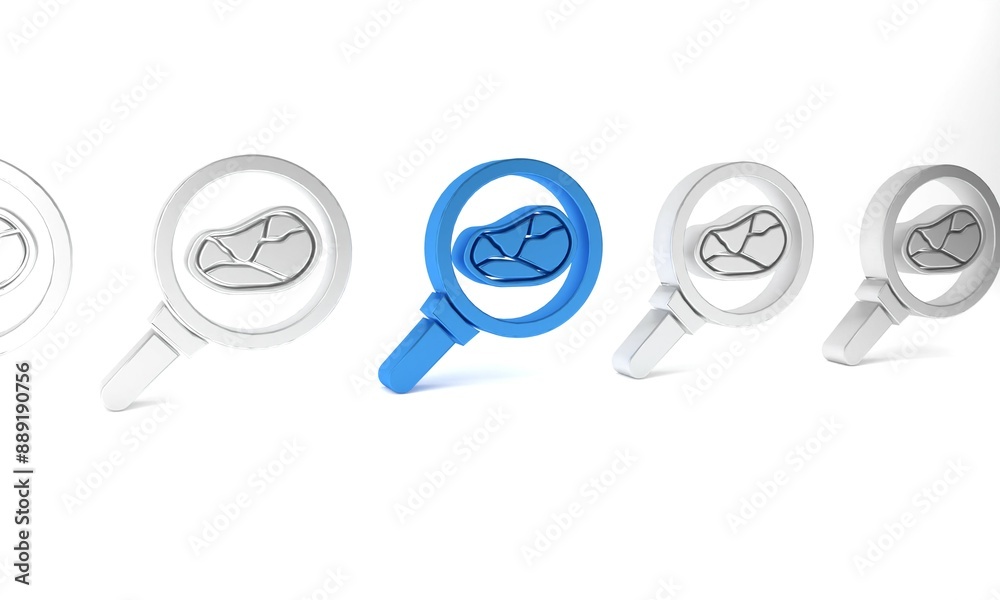 Blue Steak meat in frying pan icon isolated on white background. Minimalism concept. 3D render illustration Blue Steak meat in frying pan icon isolated on white background. Minimalism concept. 3D render illustration