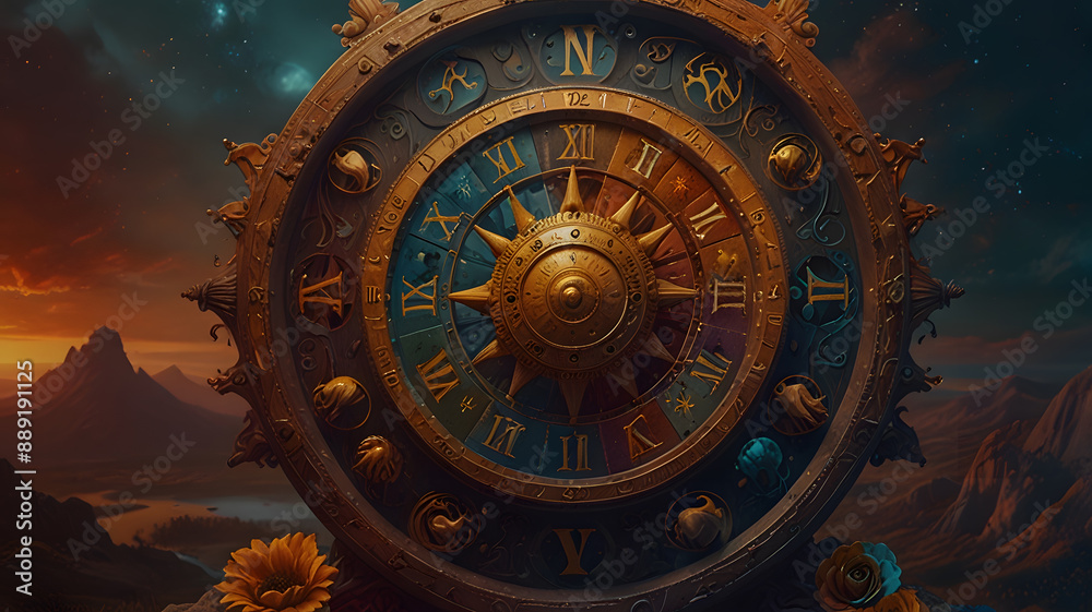 a clock with the hands on the dial and the numbers 1 and 12 a clock with the hands on the dial and the numbers 1 and 12