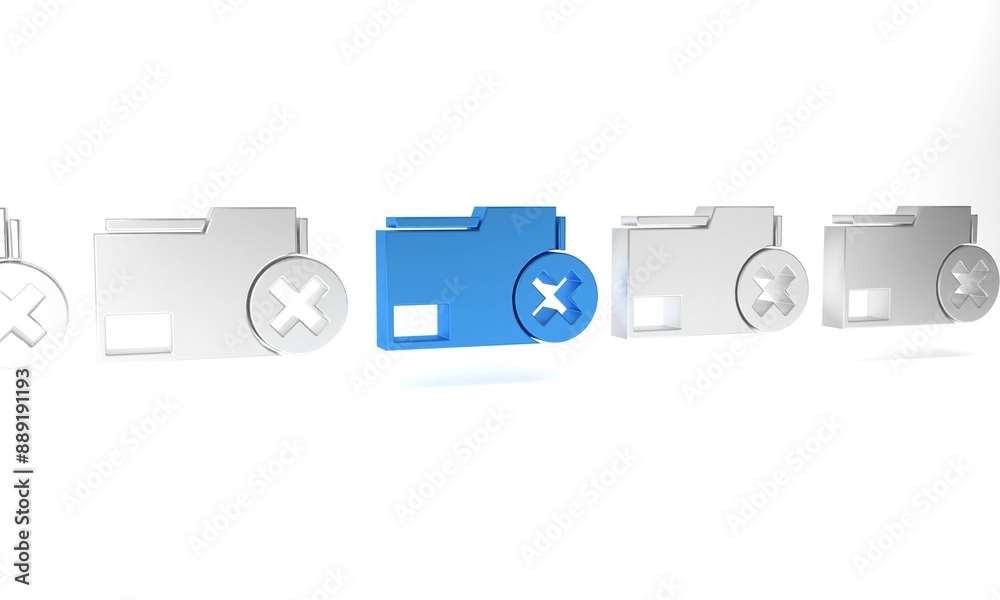 Blue Delete folder icon isolated on white background. Delete or error folder. Close computer information folder. Minimalism concept. 3D render illustration Blue Delete folder icon isolated on white background. Delete or error folder. Close computer information folder. Minimalism concept. 3D render illustration