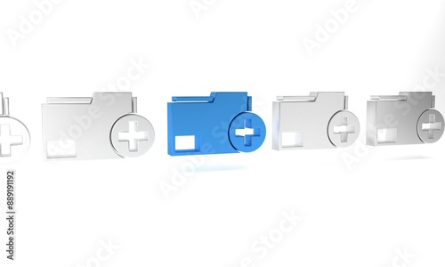 Blue Add new folder icon isolated on white background. New folder file. Copy document icon. Add attach create folder make new plus. Minimalism concept. 3D render illustration photo