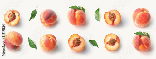 fresh peaches. different angles pieces of fruit