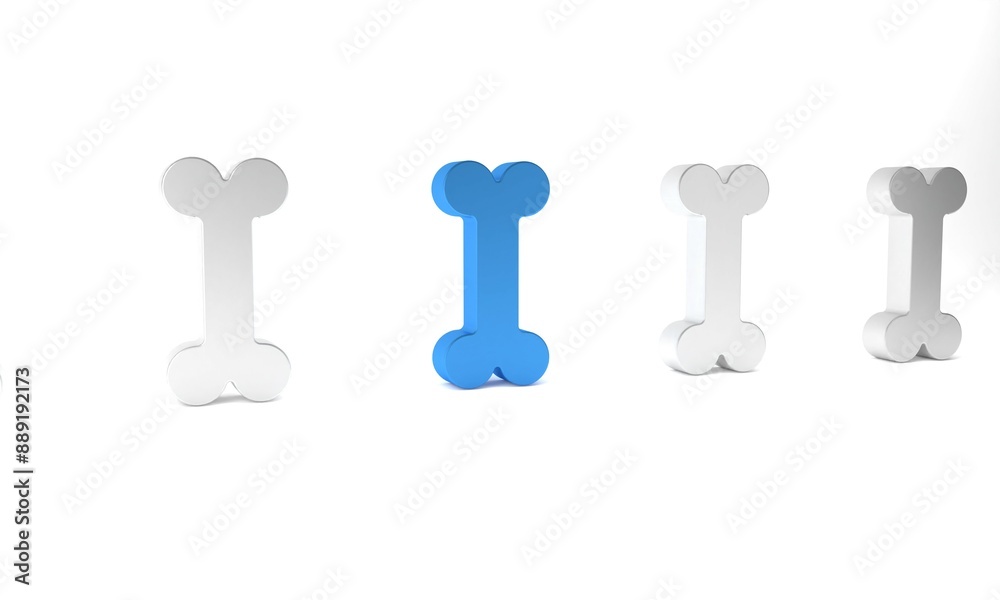 Blue Dog bone icon isolated on white background. Pets food symbol. Minimalism concept. 3D render illustration Blue Dog bone icon isolated on white background. Pets food symbol. Minimalism concept. 3D render illustration