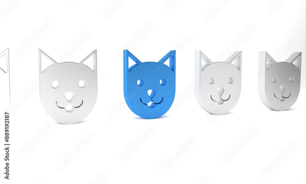 Blue Cat icon isolated on white background. Minimalism concept. 3D render illustration Blue Cat icon isolated on white background. Minimalism concept. 3D render illustration
