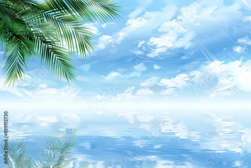 Clear blue sky with palm fronds serene tropical scene inviting setting tranquil atmosphere vibrant summer day natures beauty peaceful retreat © Leo