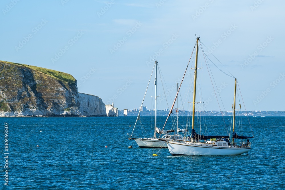 Yachts and boats on Swanage Bay, Swanage, Dorset, England Yachts and boats on Swanage Bay, Swanage, Dorset, England