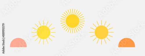 Sun cycle during the day: sunrise and sunset. Vector illustration
