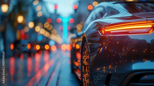 Futuristic Car in Vibrant Nighttime Cityscape with Neon Lights