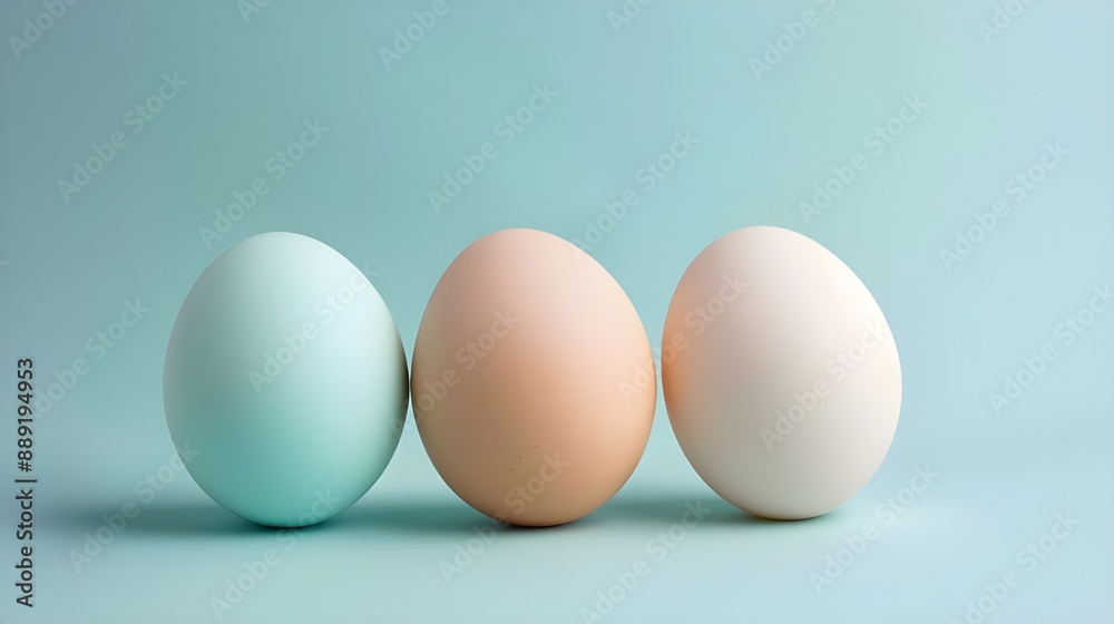 Three Eggs in a Row on a Blue Background. Three Eggs in a Row on a Blue Background.