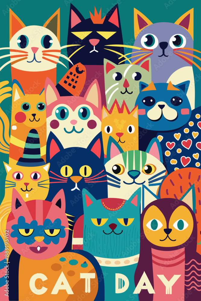 Cats standing next to each other on green background Cats standing next to each other on green background