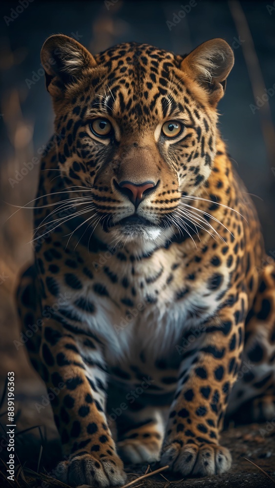 Fototapeta premium Portrait of a leopard in the wild with piercing yellow eyes