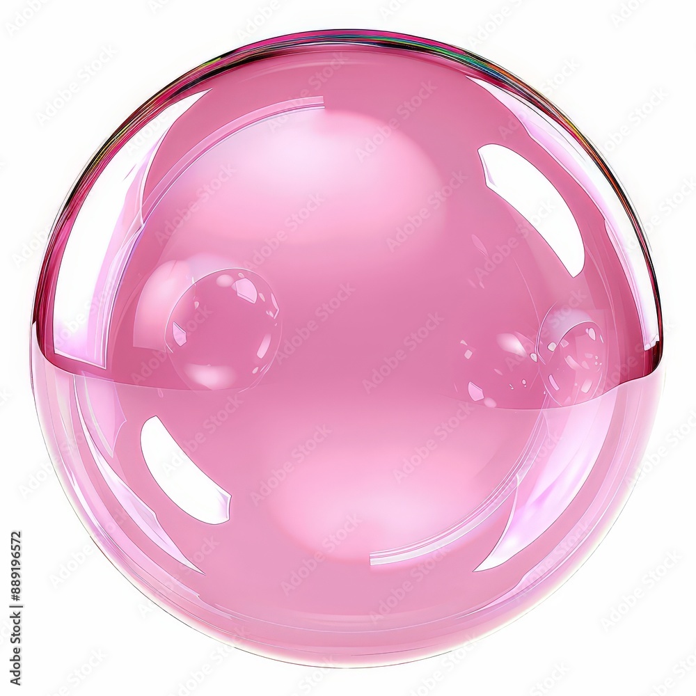 Obraz premium This High-Resolution (4K) Image Showcases a Pink Bubble with Exceptional Transparency and Sharp Focus, Isolated on a White Background.