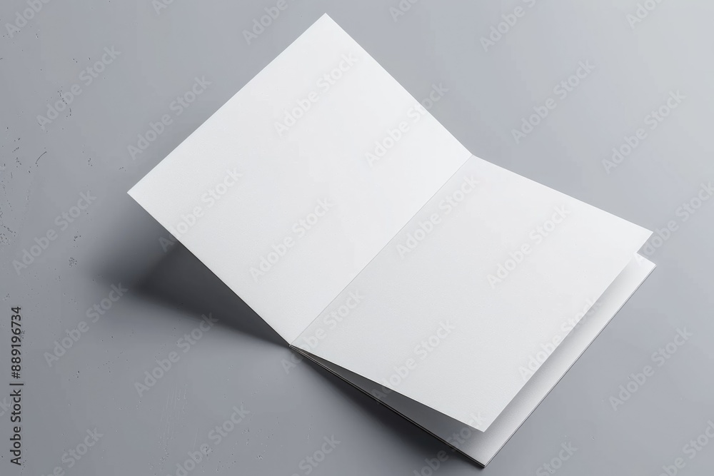 A folded white brochure on a gray surface A folded white brochure on a gray surface