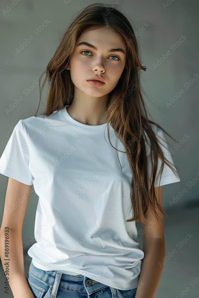 White tshirt mockup on woman model created with Generative AI White tshirt mockup on woman model created with Generative AI