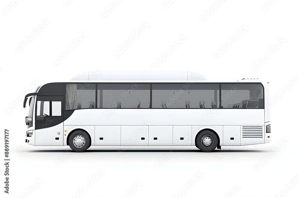 white modern luxury coach bus isolated on white background, side view. white modern luxury coach bus isolated on white background, side view.