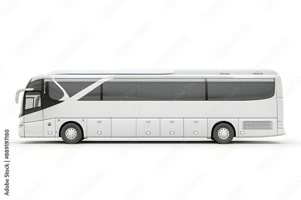 white modern luxury coach bus isolated on white background, side view. white modern luxury coach bus isolated on white background, side view.