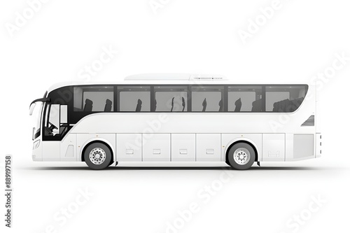 white modern coach bus isolated on white background, side view.