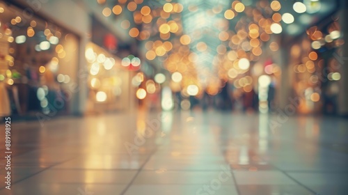 Abstract vintage shopping mall background with blurred toy store and bokeh effect from shoppers