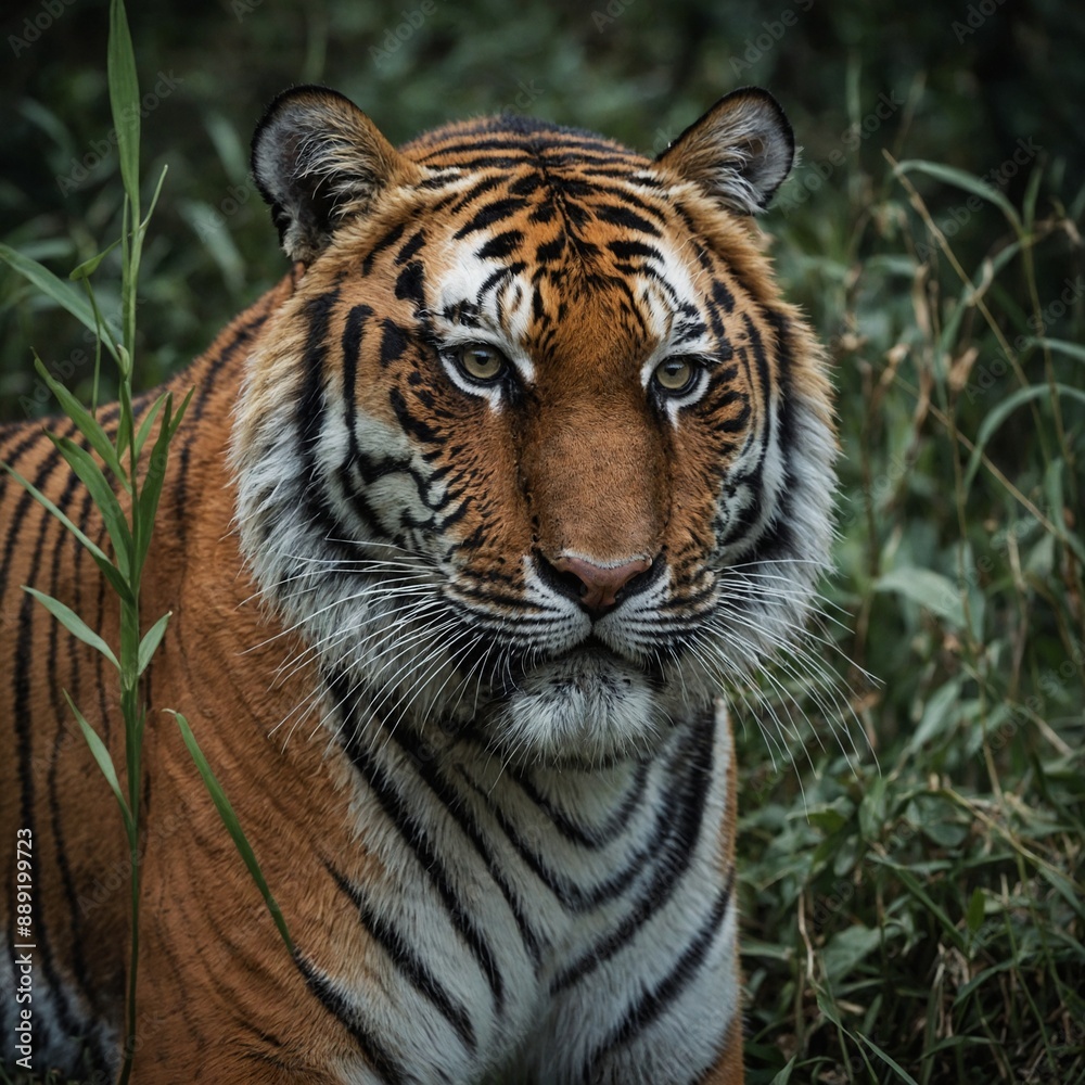 Naklejka premium If you could spend a day with a tiger, what would you hope to learn or observe? How do you think this experience would change your perception of these creatures?