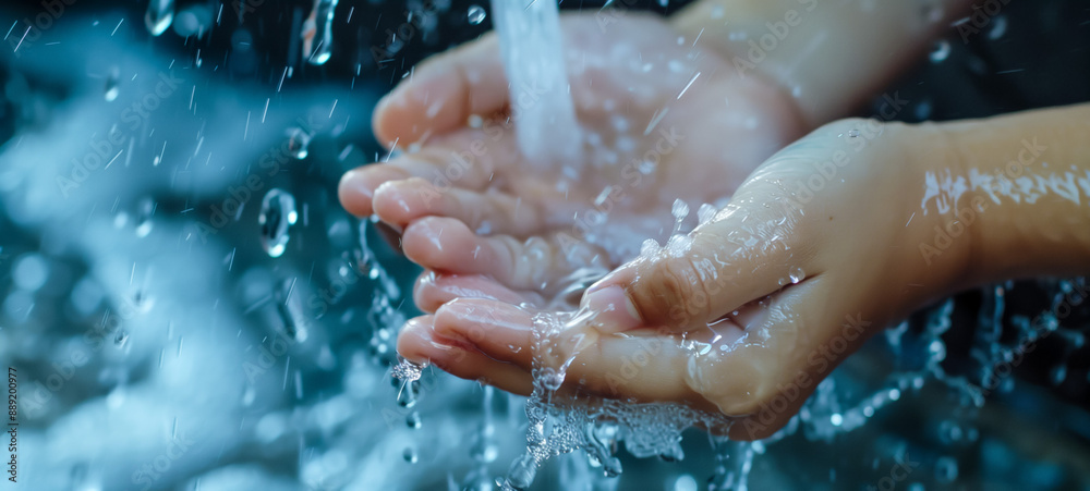 Fototapeta premium Close-up of hands catching fresh flowing water