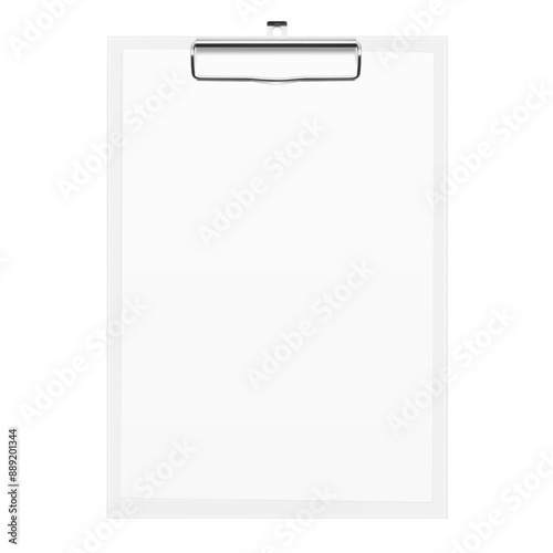 A4 office clipboard with metal hook sheet mockup. Vector illustration isolated on white background. Ready and simple to use for your design. EPS10.