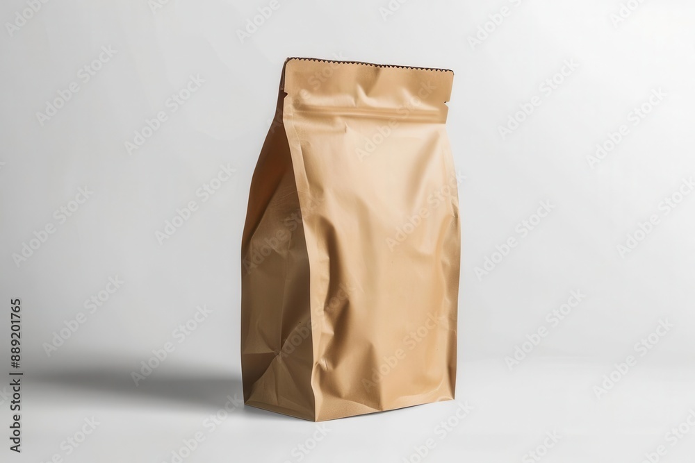 stylish paper coffee bag mockup with minimalist design rich textures and subtle shadows on clean white background showcasing brand elements stylish paper coffee bag mockup with minimalist design rich textures and subtle shadows on clean white background showcasing brand elements