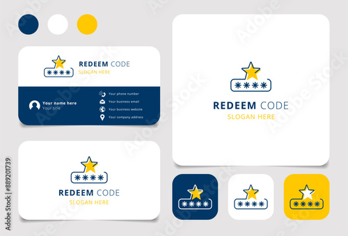 Business card template featuring a redeem code icon with a star