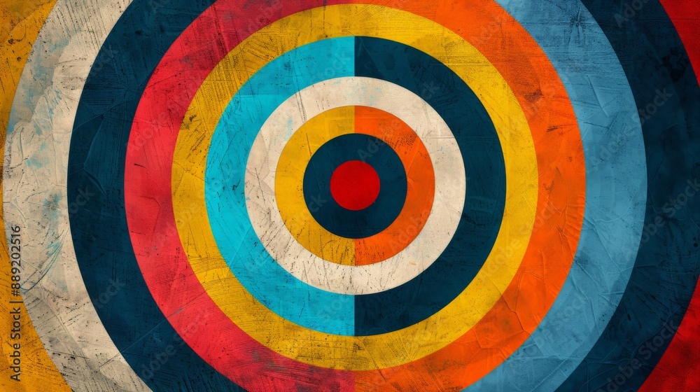 A vibrant geometric design featuring colorful concentric circles.