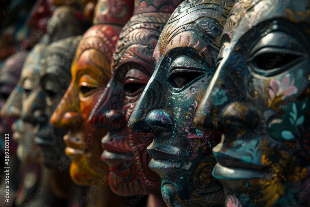 Intricately carved wooden masks adorned with bold holiday names, perfect for festive decorations. Each mask showcases exceptional craftsmanship and vibrant colors. Intricately carved wooden masks adorned with bold holiday names, perfect for festive decorations. Each mask showcases exceptional craftsmanship and vibrant colors.