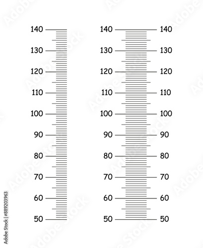 Height chart from 50 to 140 centimeters. Templates for wall growth stickers. Graphic illustration. Meter wall or growth ruler isolated on a white background.