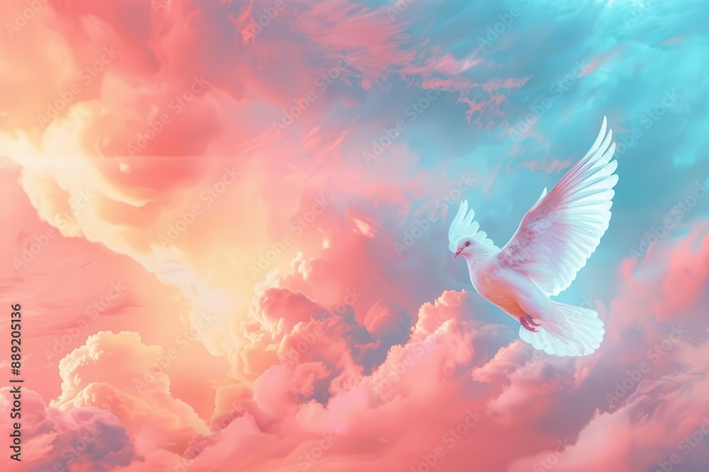 surreal cloudscape with oversized white dove impressionistic brush strokes create dreamy atmosphere soft pink and blue gradient sky with ethereal glow surreal cloudscape with oversized white dove impressionistic brush strokes create dreamy atmosphere soft pink and blue gradient sky with ethereal glow