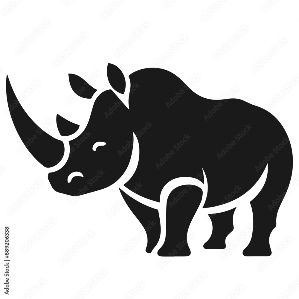 Obraz premium Clean black and white vector Silhouette of a Black rhinoceros isolated on white background