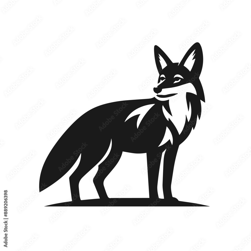 Clean black and white vector Silhouette of a Black-backed jackal isolated on white background Clean black and white vector Silhouette of a Black-backed jackal isolated on white background