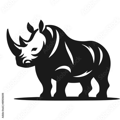 Clean black and white vector Silhouette of a Black rhinoceros isolated on white background