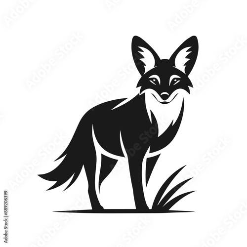 Clean black and white vector Silhouette of a Black-backed jackal  isolated on white background