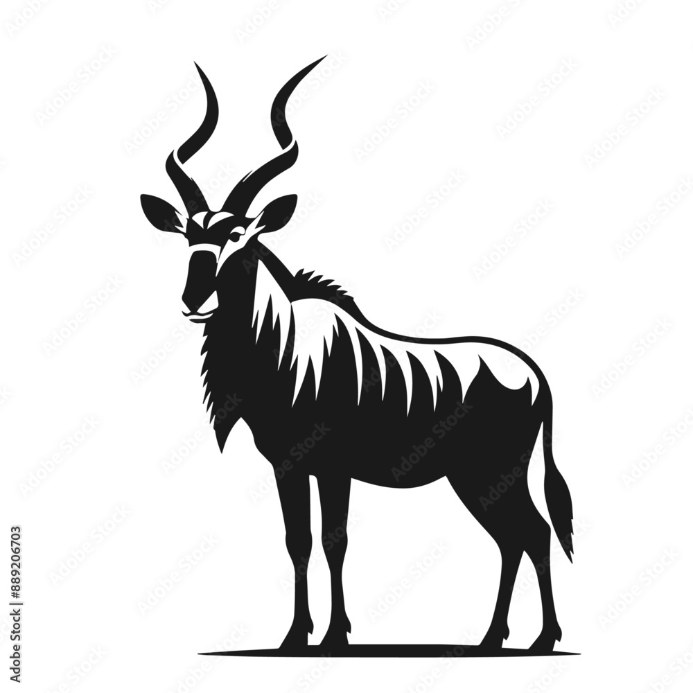 Clean black and white vector Silhouette of a Common eland saaa isolated on white background Clean black and white vector Silhouette of a Common eland saaa isolated on white background