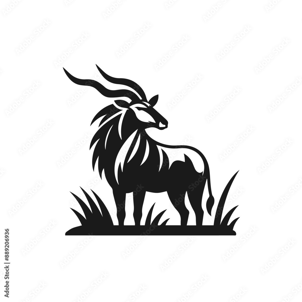 Obraz premium Clean black and white vector Silhouette of a Common eland saaa isolated on white background