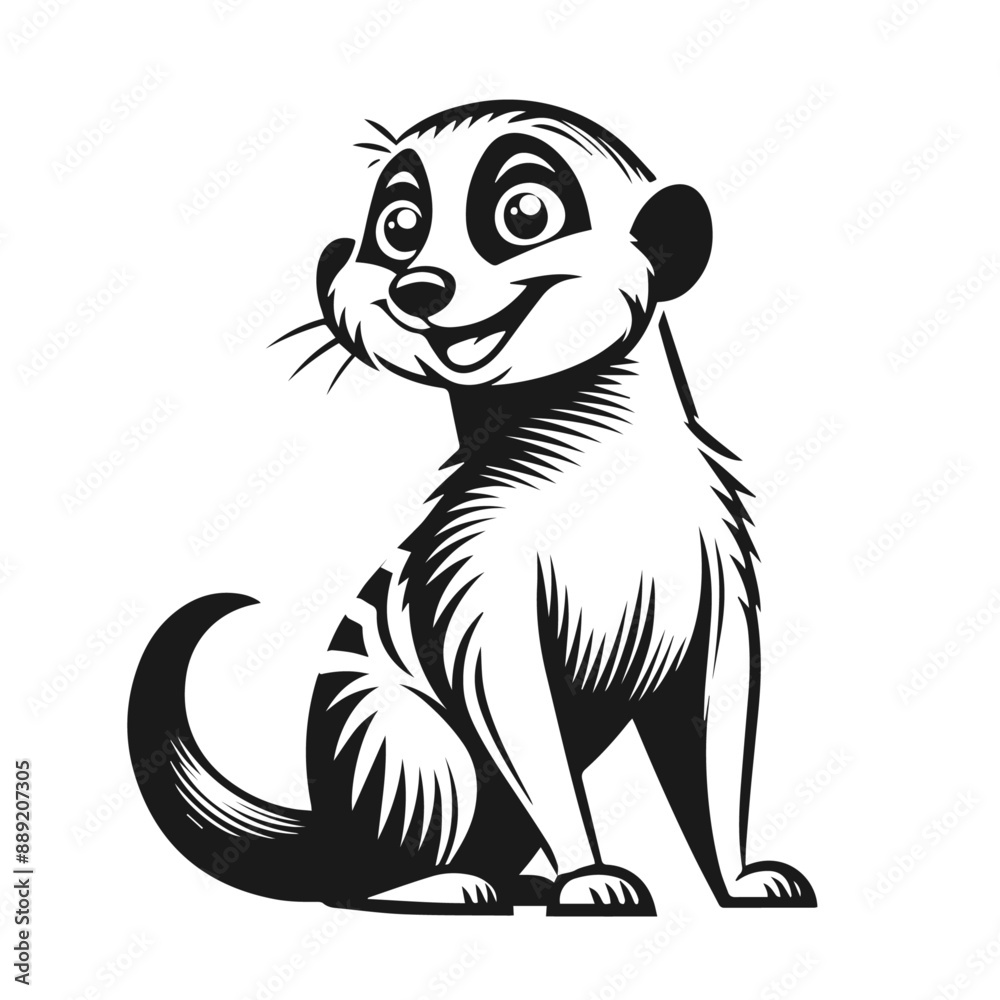 Obraz premium Clean black and white vector Silhouette of a Meerkat isolated on white background